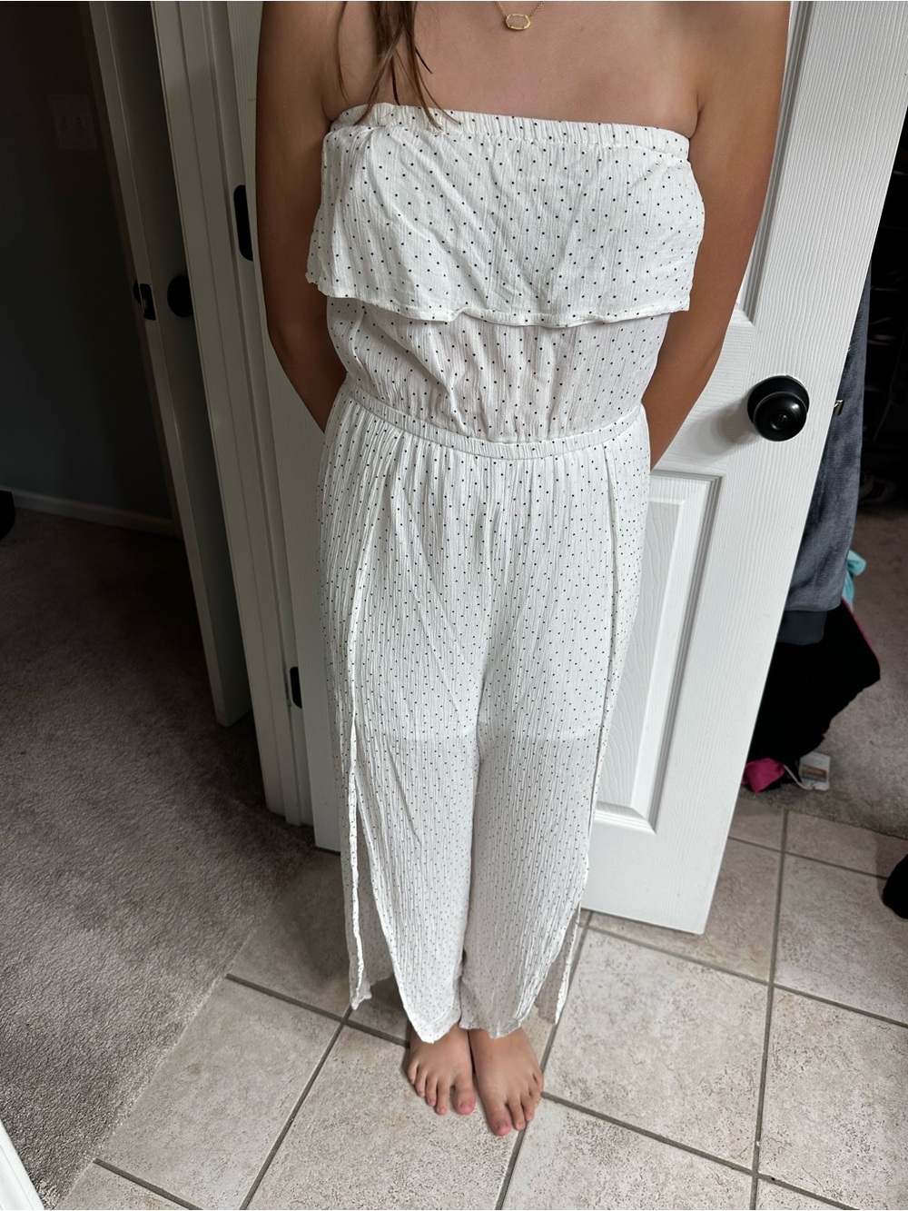 HYFVE White Strapless Polka Dot Jumpsuit
